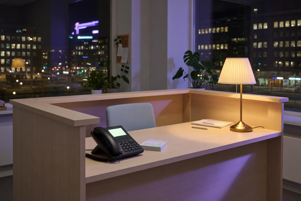 Tom reception om aftenen med ringende telefon — AI-receptionist fra Menodi svarer døgnet rundt